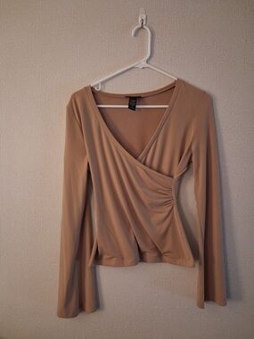 Express Long Sleeve Wrap Top Sz S  Beige
